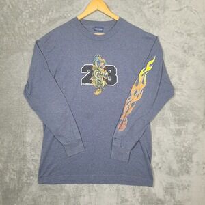 Vintage Sideout Shirt Mens Large Blue Dragon 28 Flames Long Sleeve Made USA 90s